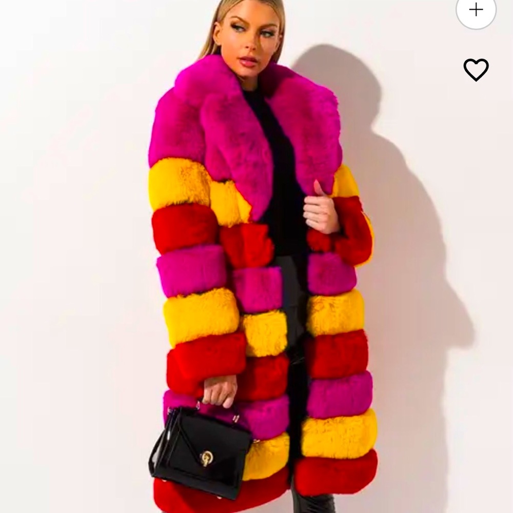 Azalea Wang faux Fur Multi Color Panel  Coat